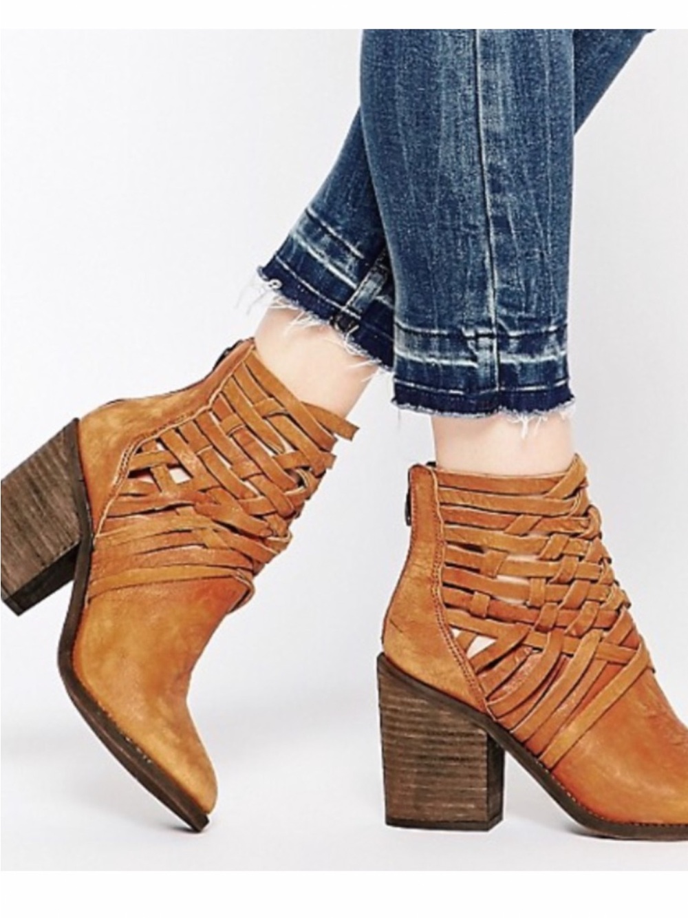 Free People Woven Strap leather Ankle Booties in Tan